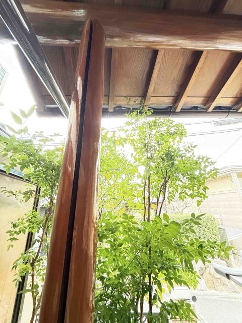 玄関庇を支える丸太も綺麗に